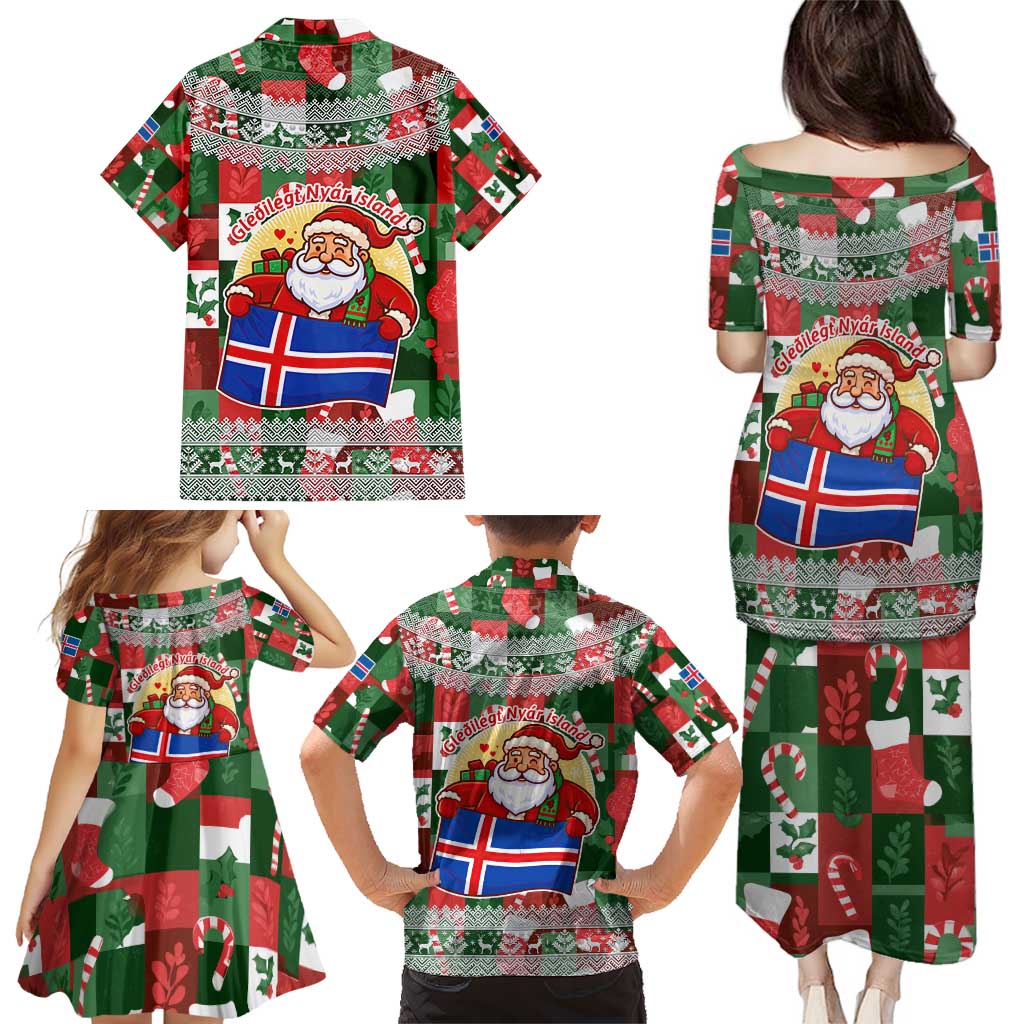 Iceland Christmas Family Matching Puletasi and Hawaiian Shirt with Green & Red Candy Cane Pattern Santa Claus and National Flag Motif - Wonder Print Shop