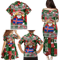 Iceland Christmas Family Matching Puletasi and Hawaiian Shirt with Green & Red Candy Cane Pattern Santa Claus and National Flag Motif - Wonder Print Shop