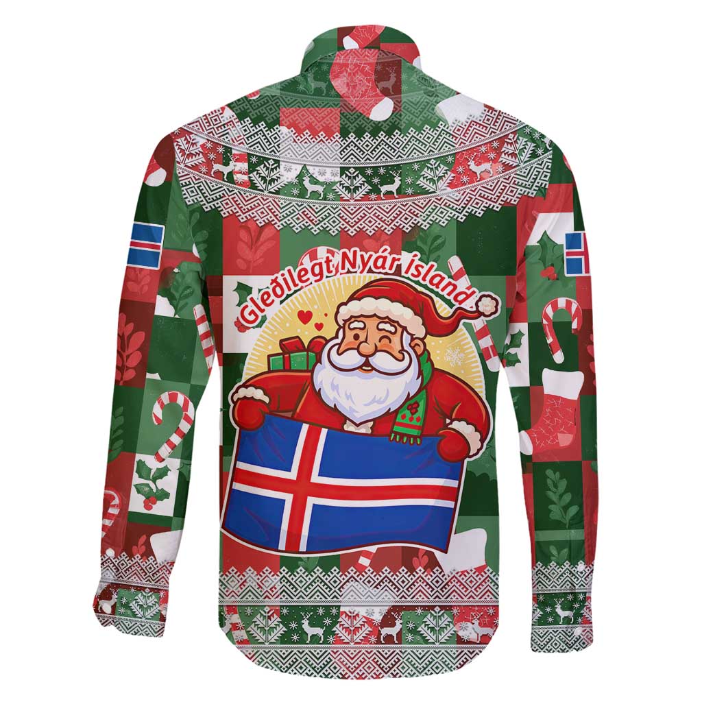 Iceland Christmas Family Matching Summer Maxi Dress and Hawaiian Shirt with Green & Red Candy Cane Pattern Santa Claus and National Flag Motif - Wonder Print Shop