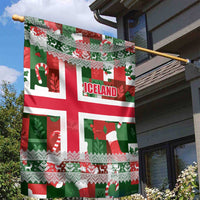 Iceland Christmas Garden Flag with Green & Red Candy Cane Pattern Santa Claus and National Flag Motif - Wonder Print Shop