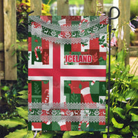 Iceland Christmas Garden Flag with Green & Red Candy Cane Pattern Santa Claus and National Flag Motif - Wonder Print Shop