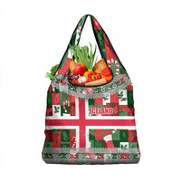Iceland Christmas Grocery Bag with Green & Red Candy Cane Pattern Santa Claus and National Flag Motif - Wonder Print Shop
