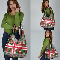 Iceland Christmas Grocery Bag with Green & Red Candy Cane Pattern Santa Claus and National Flag Motif - Wonder Print Shop
