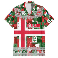 Iceland Christmas Hawaiian Shirt with Green & Red Candy Cane Pattern Santa Claus and National Flag Motif - Wonder Print Shop