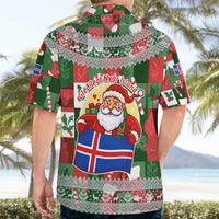 Iceland Christmas Hawaiian Shirt with Green & Red Candy Cane Pattern Santa Claus and National Flag Motif - Wonder Print Shop