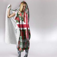 Iceland Christmas Hooded Blanket with Green & Red Candy Cane Pattern Santa Claus and National Flag Motif - Wonder Print Shop