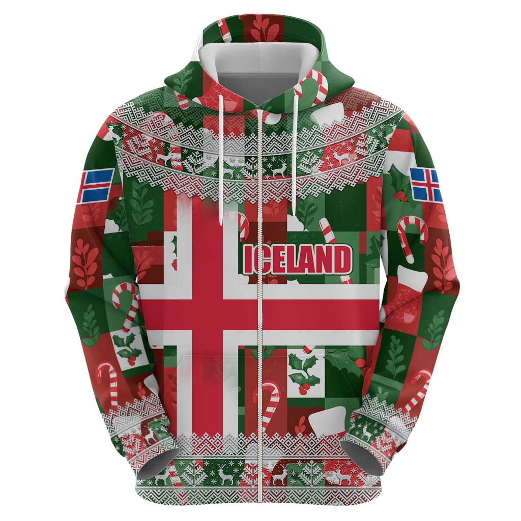 Iceland Christmas Hoodie with Green & Red Candy Cane Pattern Santa Claus and National Flag Motif - Wonder Print Shop
