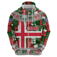 Iceland Christmas Hoodie with Green & Red Candy Cane Pattern Santa Claus and National Flag Motif - Wonder Print Shop
