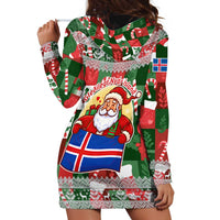Iceland Christmas Hoodie Dress with Green & Red Candy Cane Pattern Santa Claus and National Flag Motif - Wonder Print Shop