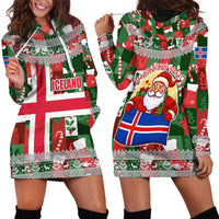 Iceland Christmas Hoodie Dress with Green & Red Candy Cane Pattern Santa Claus and National Flag Motif - Wonder Print Shop