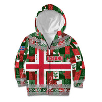 Iceland Christmas Kid Hoodie with Green & Red Candy Cane Pattern Santa Claus and National Flag Motif - Wonder Print Shop