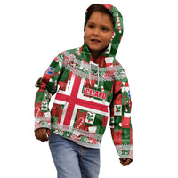 Iceland Christmas Kid Hoodie with Green & Red Candy Cane Pattern Santa Claus and National Flag Motif - Wonder Print Shop