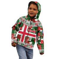 Iceland Christmas Kid Hoodie with Green & Red Candy Cane Pattern Santa Claus and National Flag Motif - Wonder Print Shop