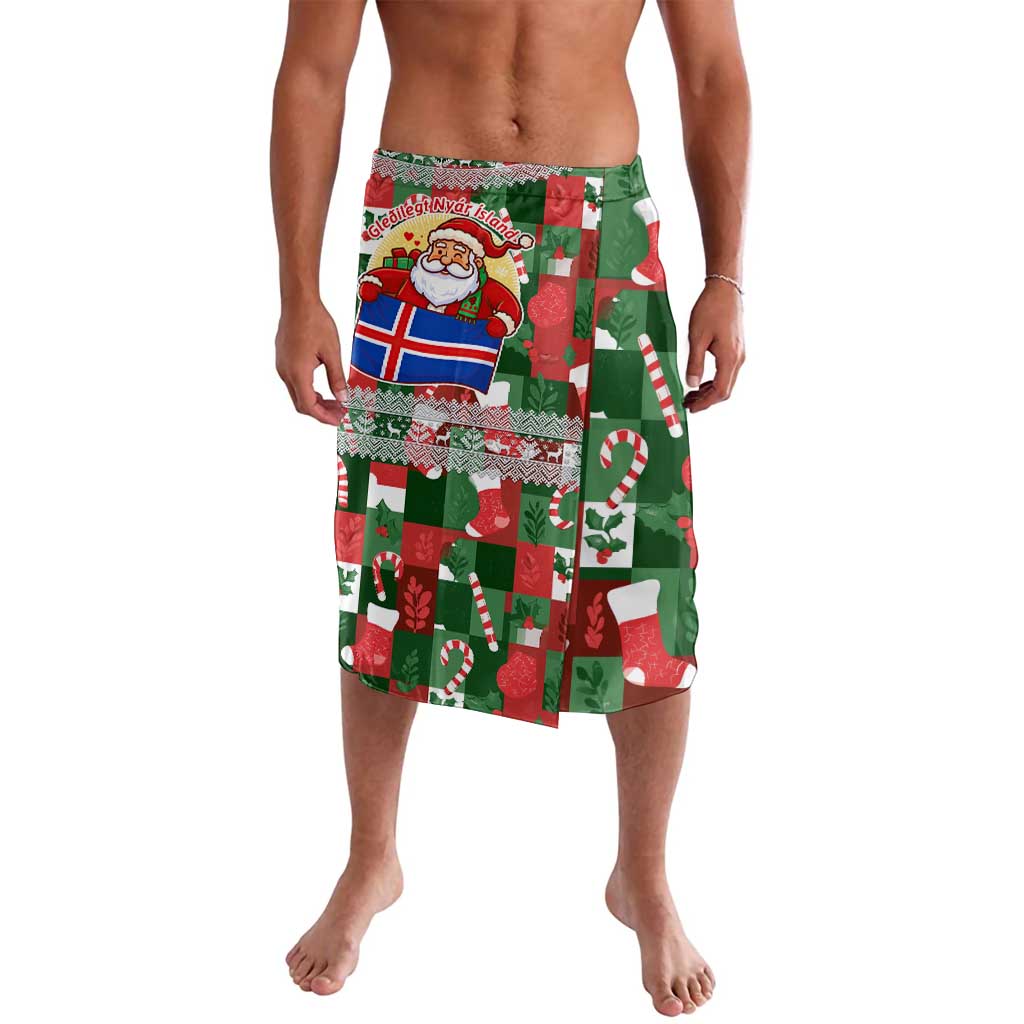 Iceland Christmas Lavalava with Green & Red Candy Cane Pattern Santa Claus and National Flag Motif - Wonder Print Shop