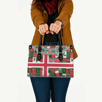 Iceland Christmas Leather Bag with Green & Red Candy Cane Pattern Santa Claus and National Flag Motif - Wonder Print Shop