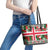 Iceland Christmas Leather Tote Bag with Green & Red Candy Cane Pattern Santa Claus and National Flag Motif - Wonder Print Shop
