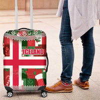Iceland Christmas Luggage Cover with Green & Red Candy Cane Pattern Santa Claus and National Flag Motif - Wonder Print Shop