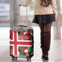 Iceland Christmas Luggage Cover with Green & Red Candy Cane Pattern Santa Claus and National Flag Motif - Wonder Print Shop
