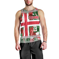Iceland Christmas Men Tank Top with Green & Red Candy Cane Pattern Santa Claus and National Flag Motif - Wonder Print Shop