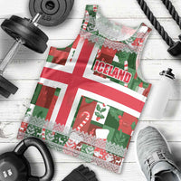Iceland Christmas Men Tank Top with Green & Red Candy Cane Pattern Santa Claus and National Flag Motif - Wonder Print Shop