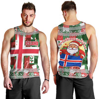 Iceland Christmas Men Tank Top with Green & Red Candy Cane Pattern Santa Claus and National Flag Motif - Wonder Print Shop