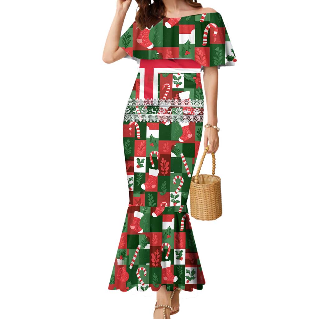 Iceland Christmas Mermaid Dress with Green & Red Candy Cane Pattern Santa Claus and National Flag Motif - Wonder Print Shop