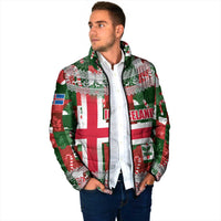 Iceland Christmas Padded Jacket with Green & Red Candy Cane Pattern Santa Claus and National Flag Motif - Wonder Print Shop