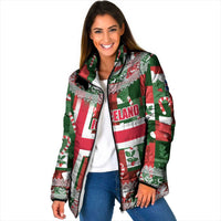 Iceland Christmas Padded Jacket with Green & Red Candy Cane Pattern Santa Claus and National Flag Motif - Wonder Print Shop