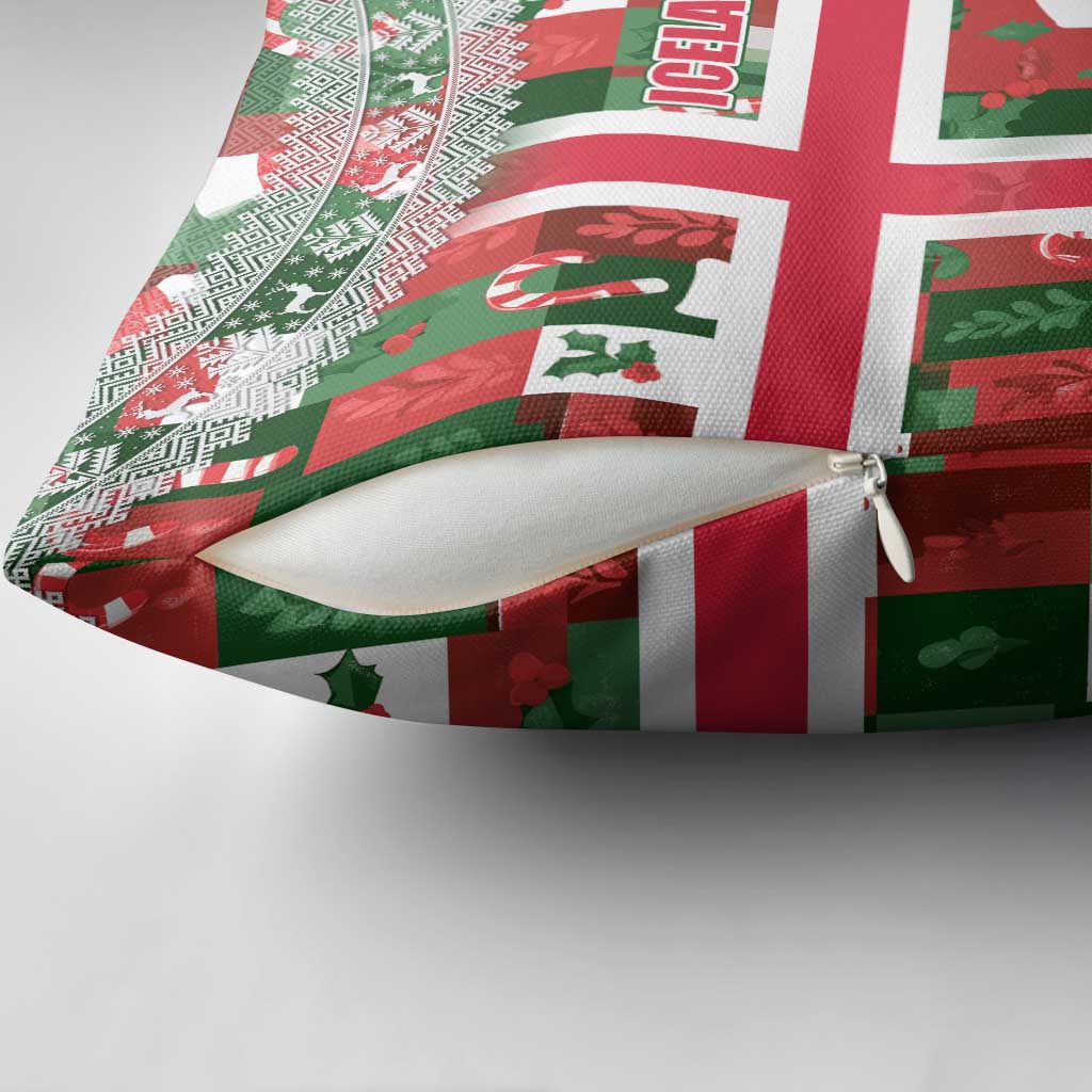 Iceland Christmas Pillow Cover with Green & Red Candy Cane Pattern Santa Claus and National Flag Motif - Wonder Print Shop