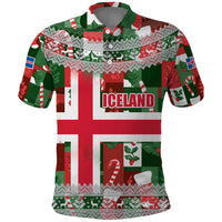 Iceland Christmas Polo Shirt with Green & Red Candy Cane Pattern Santa Claus and National Flag Motif - Wonder Print Shop
