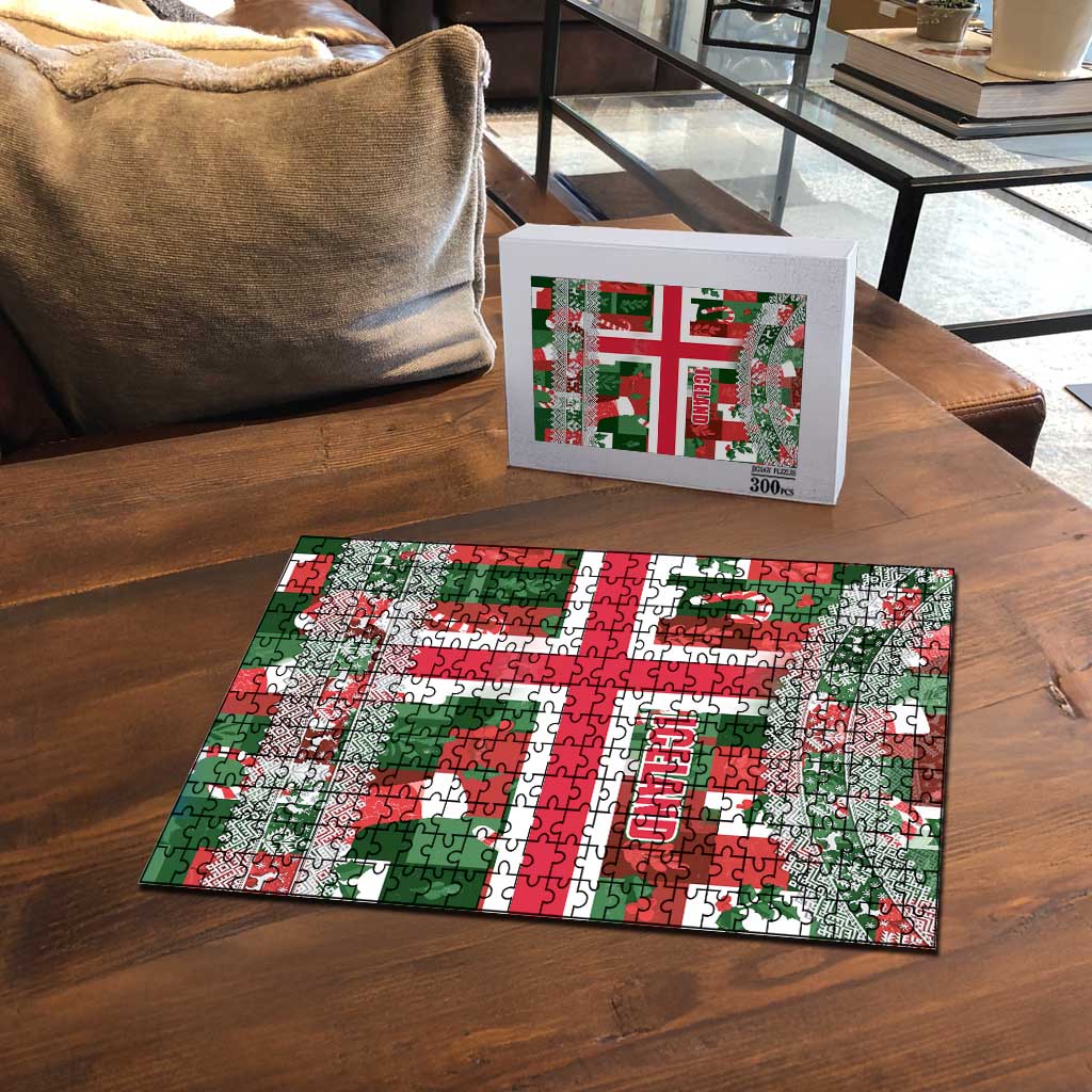 Iceland Christmas Puzzle with Green & Red Candy Cane Pattern Santa Claus and National Flag Motif - Wonder Print Shop