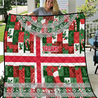 Iceland Christmas Quilt with Green & Red Candy Cane Pattern Santa Claus and National Flag Motif - Wonder Print Shop