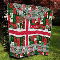 Iceland Christmas Quilt with Green & Red Candy Cane Pattern Santa Claus and National Flag Motif - Wonder Print Shop