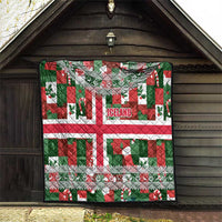 Iceland Christmas Quilt with Green & Red Candy Cane Pattern Santa Claus and National Flag Motif - Wonder Print Shop