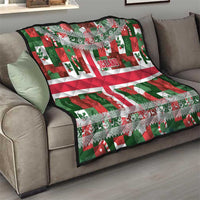 Iceland Christmas Quilt with Green & Red Candy Cane Pattern Santa Claus and National Flag Motif - Wonder Print Shop