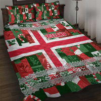 Iceland Christmas Quilt Bed Set with Green & Red Candy Cane Pattern Santa Claus and National Flag Motif - Wonder Print Shop
