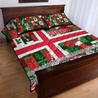 Iceland Christmas Quilt Bed Set with Green & Red Candy Cane Pattern Santa Claus and National Flag Motif - Wonder Print Shop