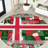 Iceland Christmas Round Carpet with Green & Red Candy Cane Pattern Santa Claus and National Flag Motif - Wonder Print Shop