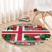 Iceland Christmas Round Carpet with Green & Red Candy Cane Pattern Santa Claus and National Flag Motif - Wonder Print Shop
