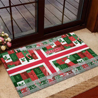 Iceland Christmas Rubber Doormat with Green & Red Candy Cane Pattern Santa Claus and National Flag Motif - Wonder Print Shop