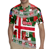Iceland Christmas Rugby Jersey with Green & Red Candy Cane Pattern Santa Claus and National Flag Motif - Wonder Print Shop