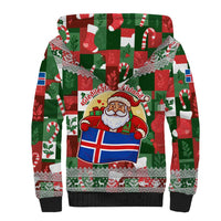Iceland Christmas Sherpa Hoodie with Green & Red Candy Cane Pattern Santa Claus and National Flag Motif - Wonder Print Shop