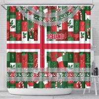 Iceland Christmas Shower Curtain with Green & Red Candy Cane Pattern Santa Claus and National Flag Motif - Wonder Print Shop
