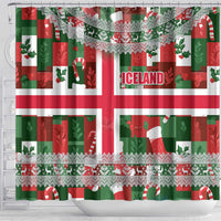 Iceland Christmas Shower Curtain with Green & Red Candy Cane Pattern Santa Claus and National Flag Motif - Wonder Print Shop