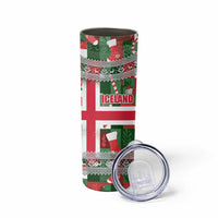 Iceland Christmas Skinny Tumbler with Green & Red Candy Cane Pattern Santa Claus and National Flag Motif - Wonder Print Shop
