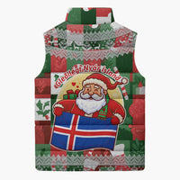 Iceland Christmas Sleeveless Puffer Jacket with Green & Red Candy Cane Pattern Santa Claus and National Flag Motif - Wonder Print Shop