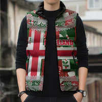 Iceland Christmas Sleeveless Puffer Jacket with Green & Red Candy Cane Pattern Santa Claus and National Flag Motif - Wonder Print Shop