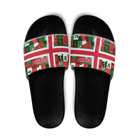 Iceland Christmas Slide Sandals with Green & Red Candy Cane Pattern Santa Claus and National Flag Motif - Wonder Print Shop