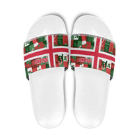 Iceland Christmas Slide Sandals with Green & Red Candy Cane Pattern Santa Claus and National Flag Motif - Wonder Print Shop