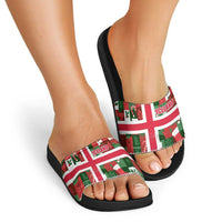 Iceland Christmas Slide Sandals with Green & Red Candy Cane Pattern Santa Claus and National Flag Motif - Wonder Print Shop